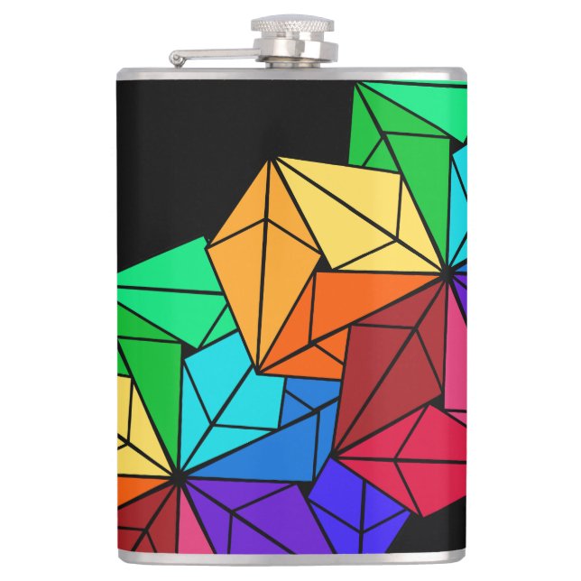 Flasques Triangles de cubes arc-en-ciel lumineux 3D en noir (Devant)