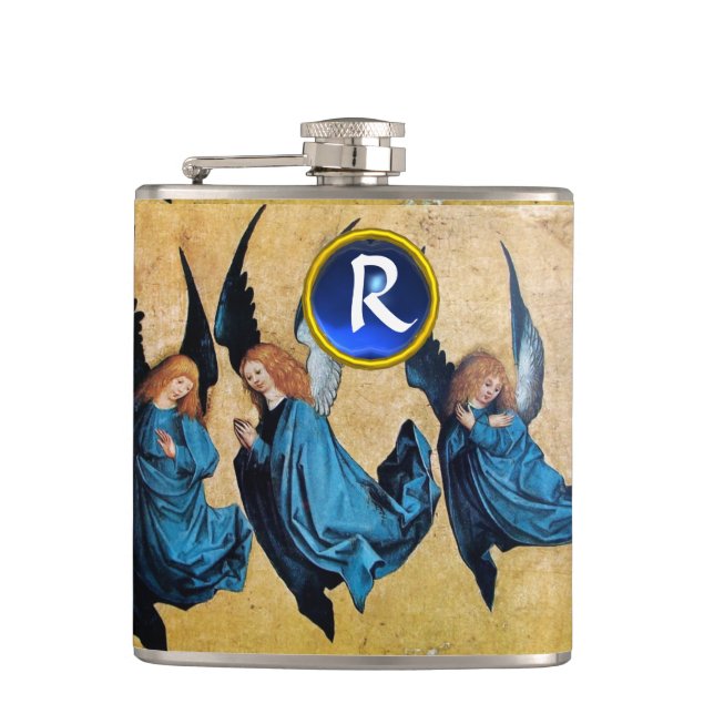 FLASQUES TROIS ANGELS DE NOËL EN GÉME BLEU MONOGRAMME (Devant)