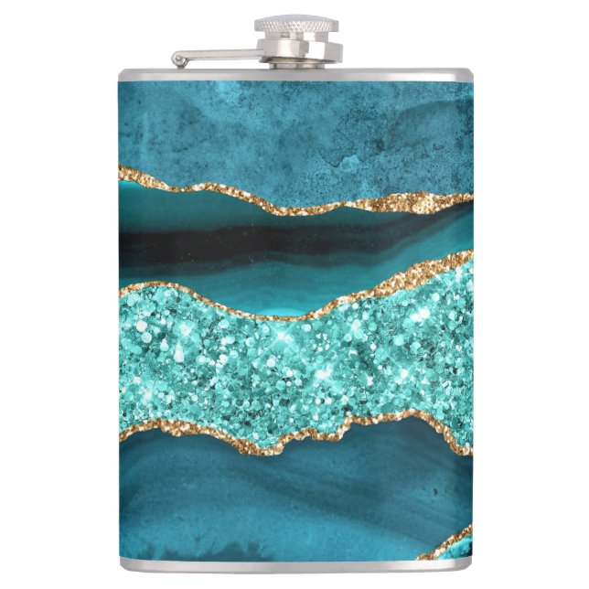 Flasques Turquoise Blue Gold Parties scintillant Marbre Aqu (Devant)