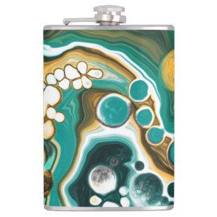 Flasques Turquoise, Or, Marbre Fluide Art