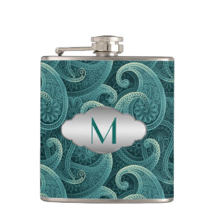 Flasques Turquoise Paisley Motif intemporel Monogramme