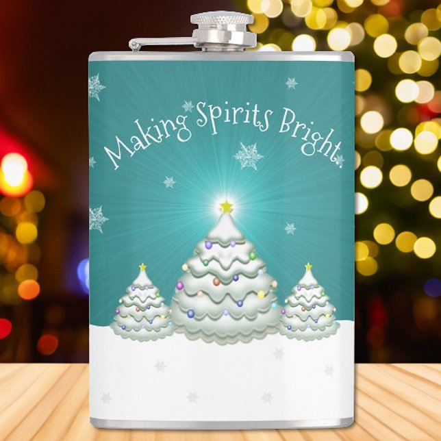 Flasques Turquoise Snowy Christmas Tree Flask (Teal Christmas Tree Flask)