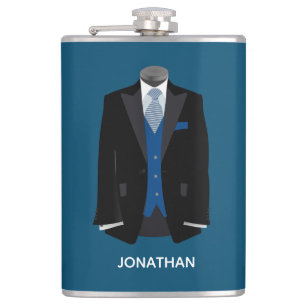 Flasques Tux noir avec gilet bleu Personnaliser le Mariage