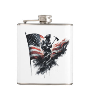 Flasques Un pompier américain.Drapeau des Etats-Unis.