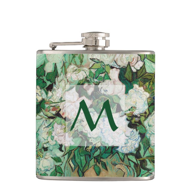 Flasques Van Gogh Vase avec rose Roses Floral Art Monogramm (Devant)