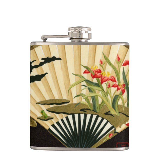 Flasques Ventilateur oriental criblé au design floral (Devant)