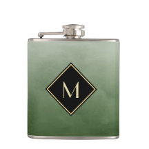 Vert Brossé Élégant Avec Monogramme Or Simple