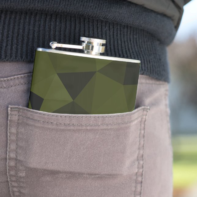 Flasques Vert foncé de l'armée noir motif de maille géométr (En situation)