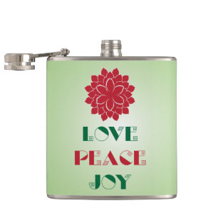 Flasques Vert moderne et rouge Amour, Paix, Joie citation