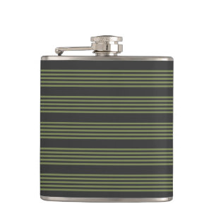 Flasques Vert olive et charbon de bois cinq bandes motif