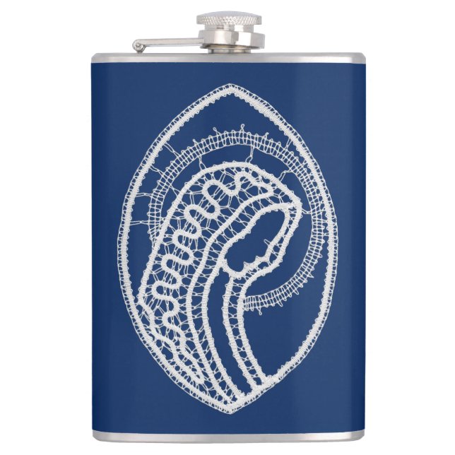 Flasques Vierge Marie, dentelle blanche, bleu marine (Devant)