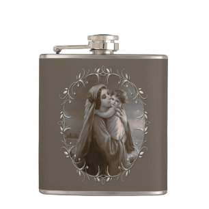 Flasques Vierge vintage et enfant avec cadre argenté