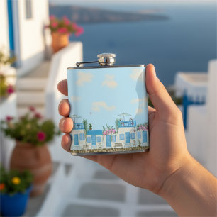 Flasques Village grec blanc bleu de Santorin Art côtier