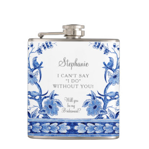 Flasques Vintage Floral Bleu Chinoiserie Asiatique Bridesma