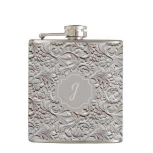 Flasques Vinyle de cuir faux tooled gris clair