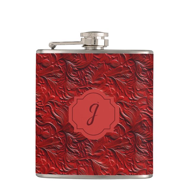 Flasques Vinyle de cuir faux tooled rouge profond  (Devant)