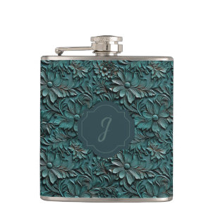Flasques Vinyle de cuir faux tooled turquoise