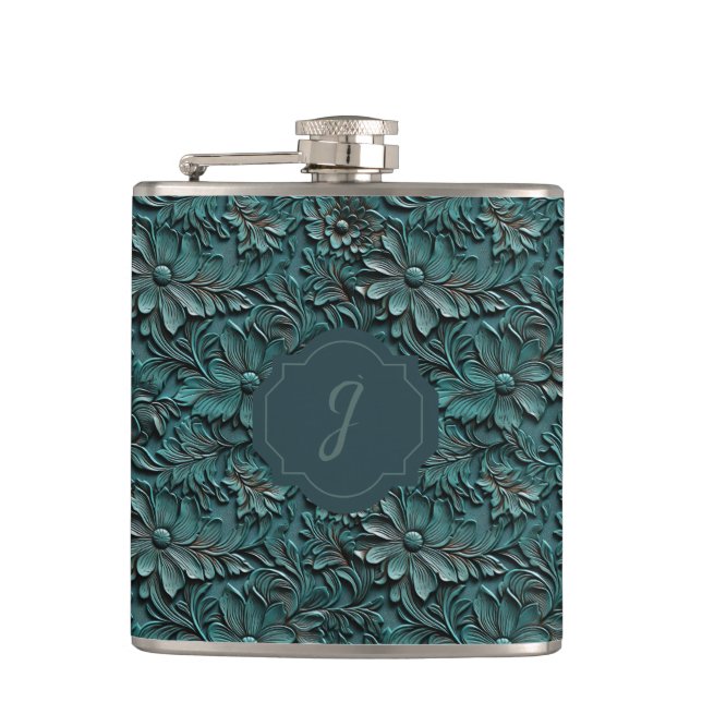 Flasques Vinyle de cuir faux tooled turquoise  (Devant)
