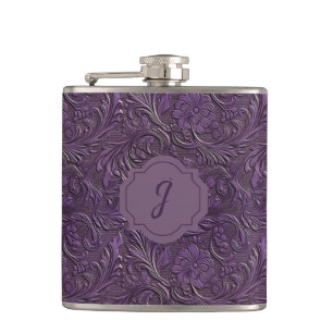 Flasques Vinyle de cuir faux tooled violet