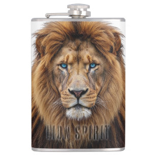 Flasques Visage de lion majestueux aux yeux bleus   Faune A