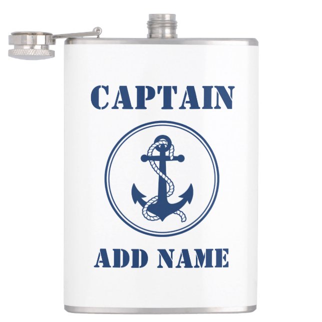 Flasques Votre nom Capitaine Flask Ancre & corde Blanc (Ouvert)