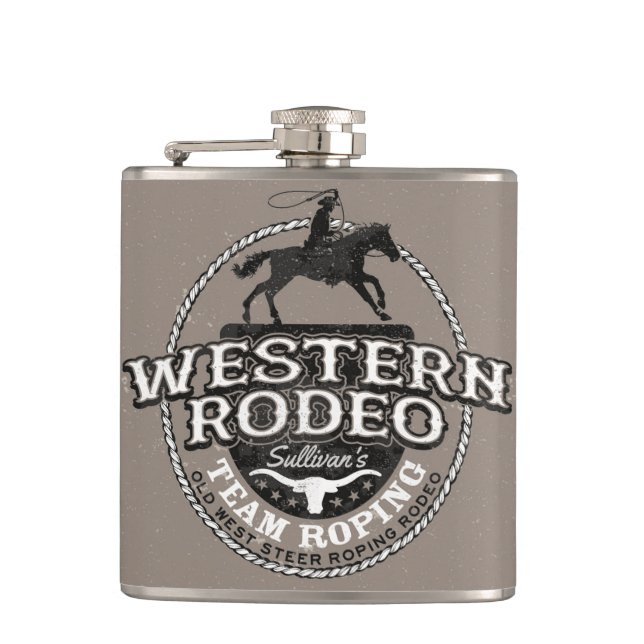 Flasques Western Rodeo Old West Steer Roping Personnalisé (Devant)