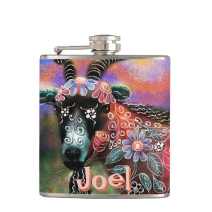 Flasques Whimssical Floral Chèvre ferme animal personnalisé