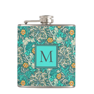 Flasques William Morris Motif d'algues avec votre monogramm