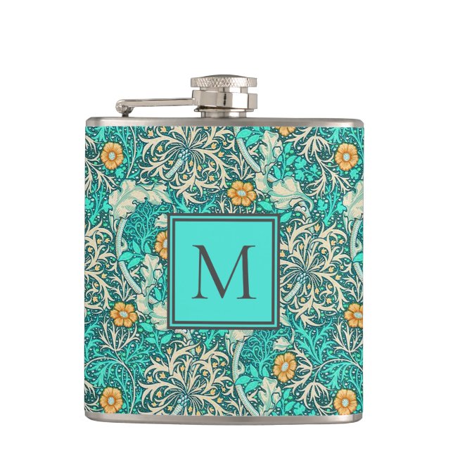 Flasques William Morris Motif d'algues avec votre monogramm (Devant)