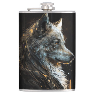 Flasques Wolf Portrait Animal Nature Faune Peinture Sombre
