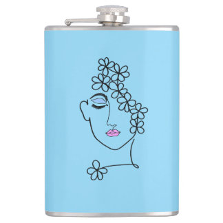 Flasques Woman With Flowers Line Art  
