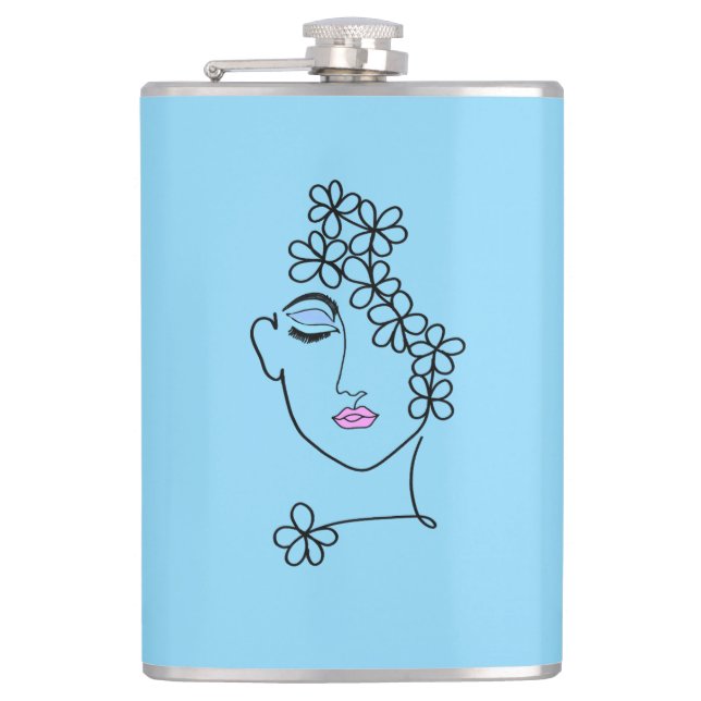 Flasques Woman With Flowers Line Art   (Devant)