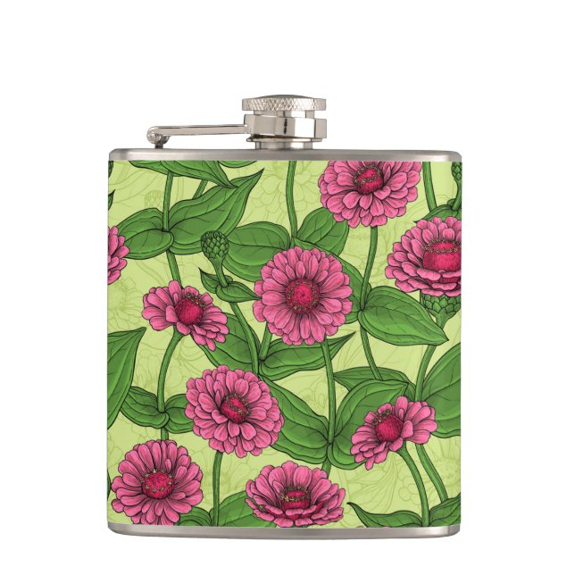 Flasques Zinnias rose sur vert clair (Devant)