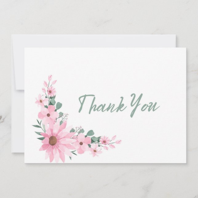 Flat Bridal Shower Thank You Card Pink Flowers Dankeskarte (Vorderseite)