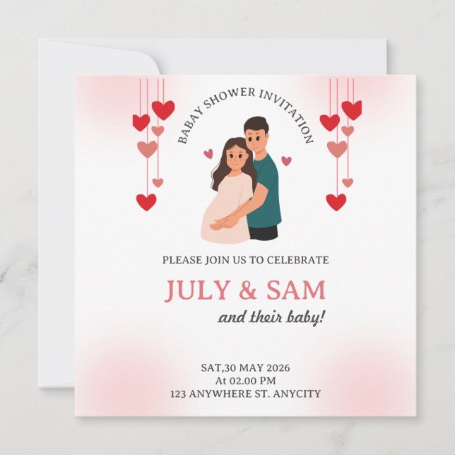 Flat Card- baby shower card invitation (Devant)