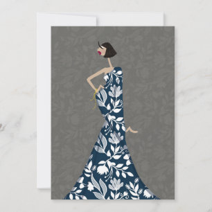 Flat Card Blau & Weiß florale Frauen Mode Einladung