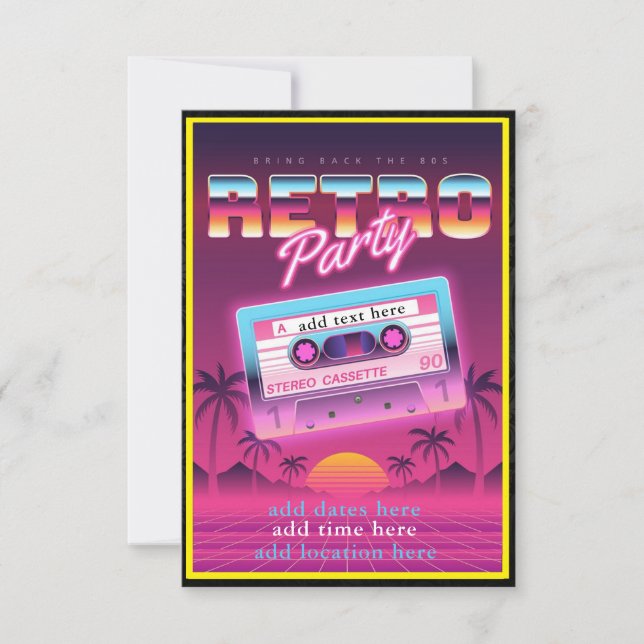 Flat Card der Retro-Party Einladung der 80er Jahre (Vorderseite)