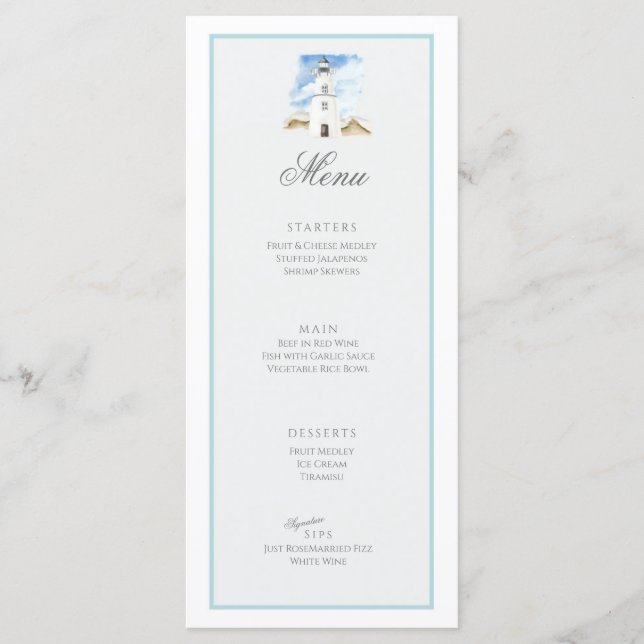 Flat Card für Hochzeiten im Beach Style Menükarte (Vorderseite)