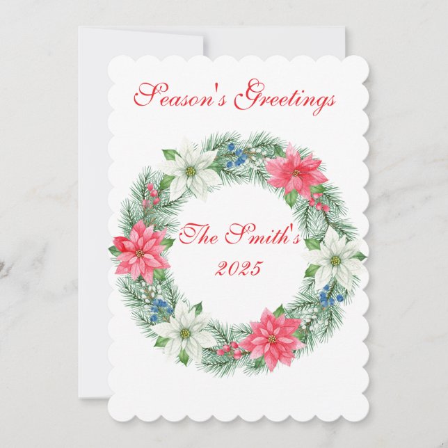 Flat Card Luxury Scalloped Poinsettia Weihnachten  (Vorderseite)