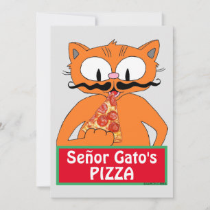 Flat Card - Señor Gato's Pizza Funny Mustache Cat