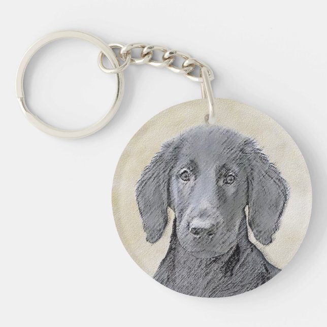 Flat-Coated Retriever Painting - Original Dog Art Schlüsselanhänger (Vorderseite)