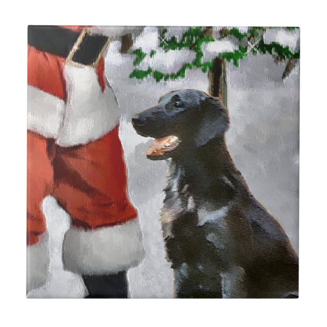 Flat-Coated Retriever Weihnachten Fliese (Vorderseite)