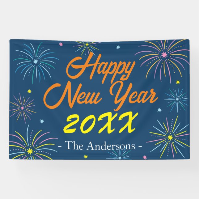 Flat Colorful Happy New Year Celebration - Blue Banner (Horizontal)