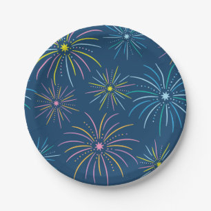 Flat Colorful Silvester Party Muster Pappteller