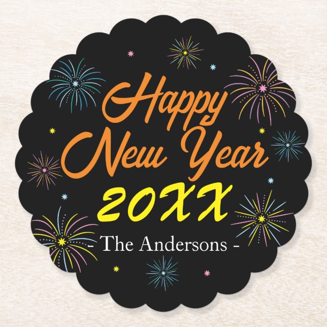 Flat Colorful Silvester Party - Schwarz Untersetzer (Vorderseite)