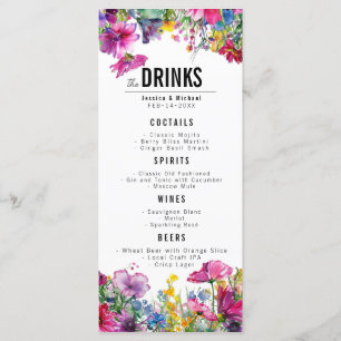 Flat Drinks Menü Meadow Bloom-Sammlung Menükarte