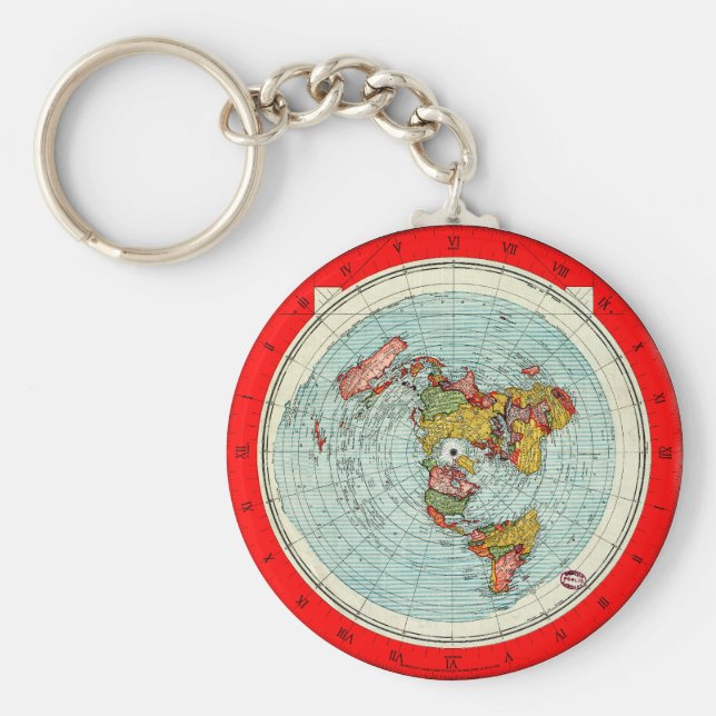 Flat Earth Azimuthal Projektionskarte Schlüsselanh Schlüsselanhänger (Vorne)