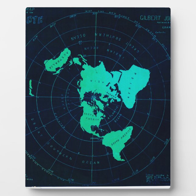 Flat Earth Map (Azimuthal äquidistant-Projektion) Fotoplatte (Vorderseite)