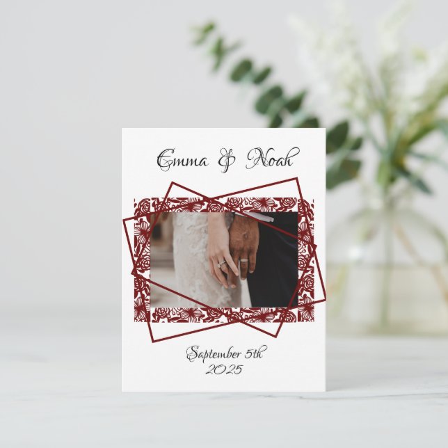 Flat Foto Maroon Vorlage Hochzeit Danke Karte (Stehend Vorderseite)