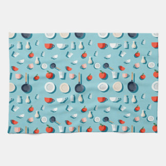 Flat lay kitchenware mugs and bright red tomatoes geschirrtuch